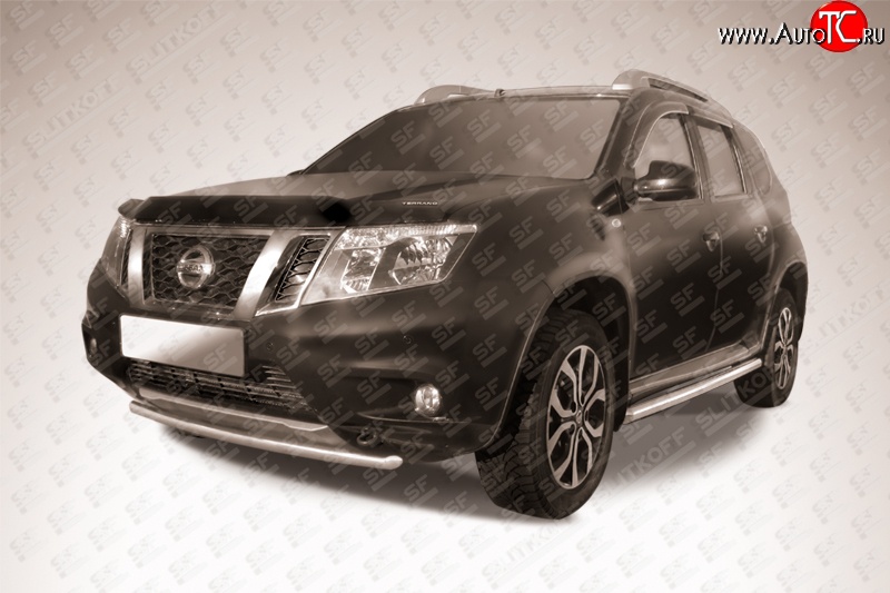 8 899 р. Одинарная защита переднего бампера диаметром 42 мм Slitkoff  Nissan Terrano  D10 (2013-2022) дорестайлинг, рестайлинг (Цвет: нержавеющая полированная сталь)  с доставкой в г. Керчь