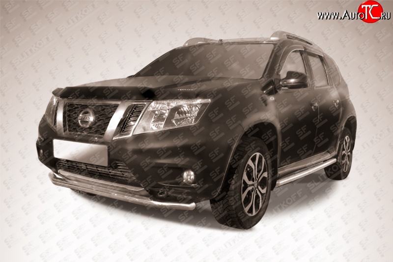 9 749 р. Одинарная защита переднего бампера из трубы диаметром 57 мм Slitkoff  Nissan Terrano  D10 (2013-2022) дорестайлинг, рестайлинг (Цвет: нержавеющая полированная сталь)  с доставкой в г. Керчь