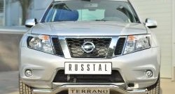 Защита переднего бампера (Ø63 мм волна с надписью, нержавейка) SLITKOFF Nissan Terrano  D10 (2013-2022) дорестайлинг, рестайлинг