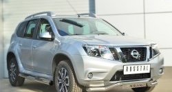 83 999 р. Защита порогов с пластиковыми вставками для ног из круглой трубы диаметром 76 мм Russtal Nissan Terrano D10 дорестайлинг (2013-2016) (Защита порогов с со скосами на торцах (вариант 1))  с доставкой в г. Керчь. Увеличить фотографию 5