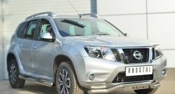 83 999 р. Защита порогов с пластиковыми вставками для ног из круглой трубы диаметром 76 мм Russtal Nissan Terrano D10 дорестайлинг (2013-2016) (Защита порогов с со скосами на торцах (вариант 1))  с доставкой в г. Керчь. Увеличить фотографию 8