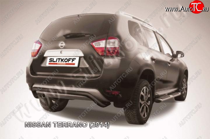 7 299 р. Защита задняя Slitkoff Nissan Terrano D10 дорестайлинг (2013-2016) (Цвет: серебристый)  с доставкой в г. Керчь