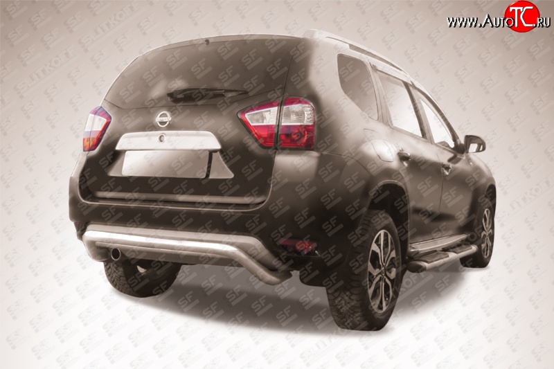 10 449 р. Фигурная защита заднего бампера диаметром 57 мм Slitkoff Nissan Terrano D10 дорестайлинг (2013-2016) (Цвет: нержавеющая полированная сталь)  с доставкой в г. Керчь