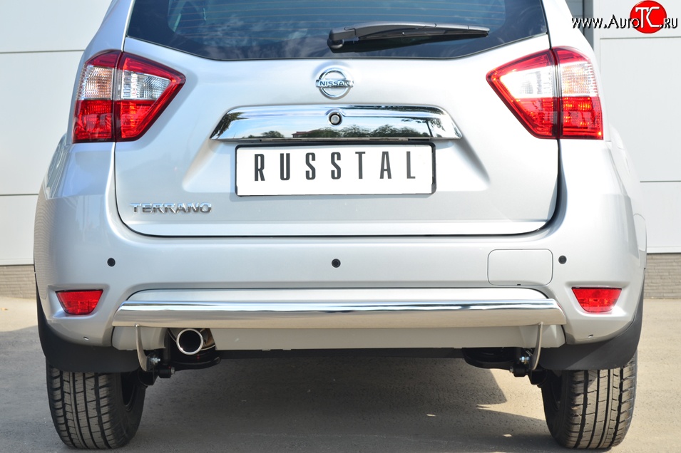 11 599 р. Защита заднего бампера из овальной трубы диаметром 75x42 мм Russtal Nissan Terrano D10 дорестайлинг (2013-2016)  с доставкой в г. Керчь