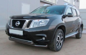 Защита переднего бампера Slitkoff (Ø 57+Ø 42, двойная). Nissan Terrano  D10 (2013-2016) дорестайлинг (Сталь с полимерным покрытием. Цвет: черный)