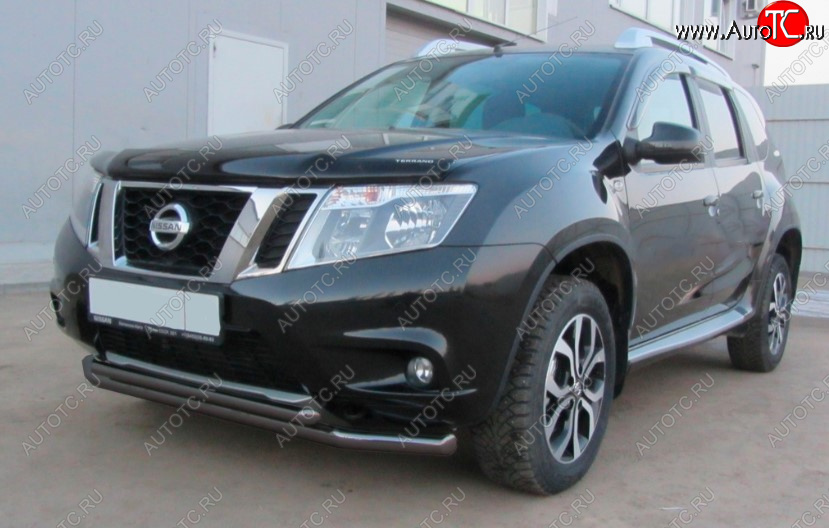 7 849 р. Защита переднего бампера Slitkoff (Ø 57+Ø 42, двойная).  Nissan Terrano  D10 (2013-2016) дорестайлинг (Сталь с полимерным покрытием. Цвет: черный)  с доставкой в г. Керчь