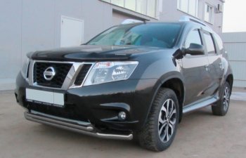 Защита переднего бампера Slitkoff (Ø 57+Ø 42, двойная). Nissan Terrano  D10 (2013-2016) дорестайлинг (Сталь с полимерным покрытием. Цвет: серебристый)