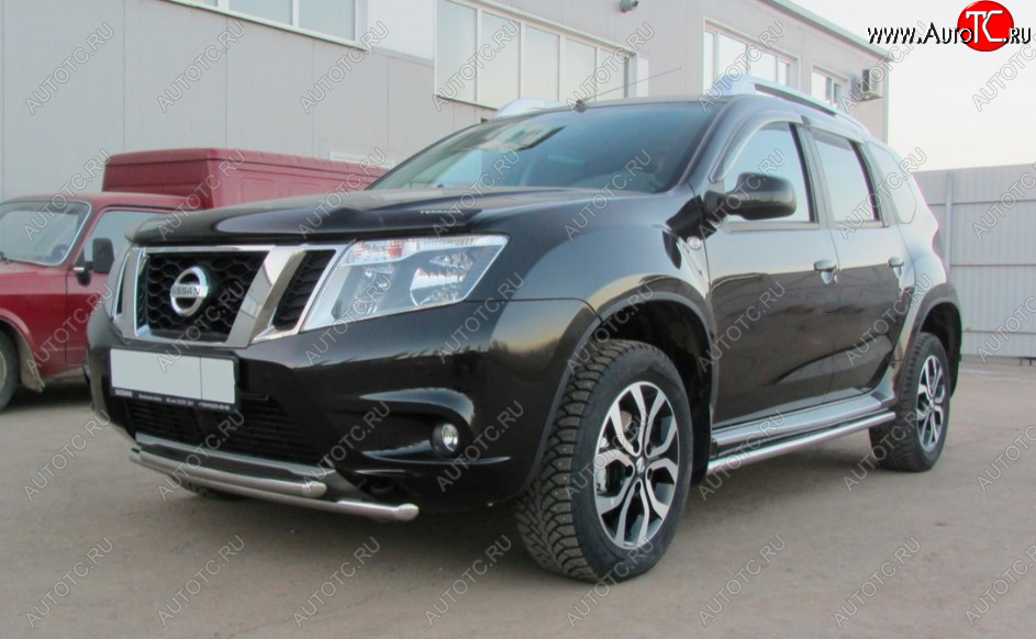 9 549 р. Защита переднего бампера Slitkoff (Ø 42+Ø 42, двойная).  Nissan Terrano  D10 (2013-2022) дорестайлинг, рестайлинг (Нержавеющая сталь)  с доставкой в г. Керчь