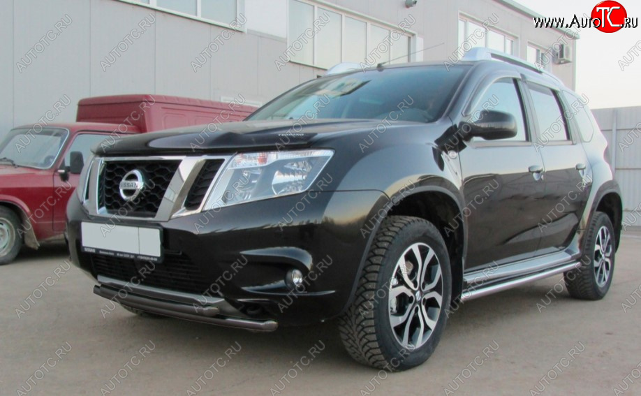 6 599 р. Защита переднего бампера Slitkoff (Ø 42+Ø 42, двойная). Nissan Terrano D10 дорестайлинг (2013-2016) (Сталь с полимерным покрытием. Цвет: черный)  с доставкой в г. Керчь