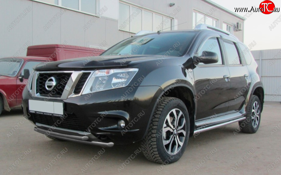 6 599 р. Защита переднего бампера Slitkoff (Ø 42+Ø 42, двойная).  Nissan Terrano  D10 (2013-2016) дорестайлинг (Сталь с полимерным покрытием. Цвет: серебристый)  с доставкой в г. Керчь
