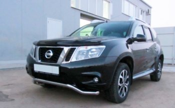 Защита переднего бампера Slitkoff (Ø 57, волна) Nissan Terrano  D10 (2013-2022) дорестайлинг, рестайлинг (Нержавеющая сталь)