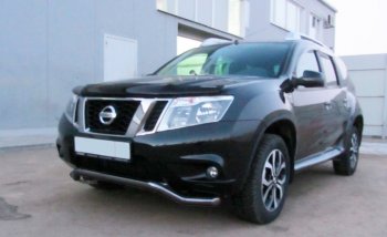 Защита переднего бампера Slitkoff (Ø 57, волна). Nissan Terrano  D10 (2013-2016) дорестайлинг (Сталь с полимерным покрытием. Цвет: черный)