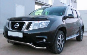 Защита переднего бампера Slitkoff (Ø 57, волна). Nissan Terrano  D10 (2013-2016) дорестайлинг (Сталь с полимерным покрытием. Цвет: серебристый)