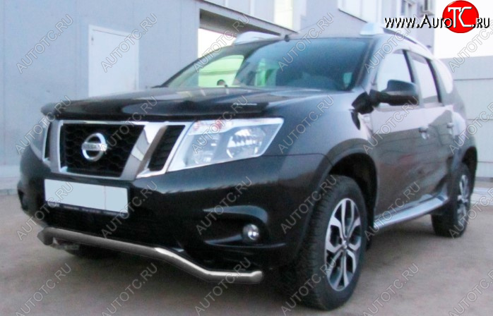7 299 р. Защита переднего бампера Slitkoff (Ø 57, волна).  Nissan Terrano  D10 (2013-2016) дорестайлинг (Сталь с полимерным покрытием. Цвет: серебристый)  с доставкой в г. Керчь