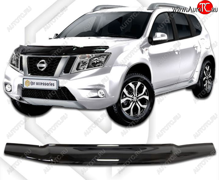 2 199 р. Дефлектор капота CA-Plastiс Nissan Terrano D10 рестайлинг (2016-2022) (Classic черный, Без надписи)  с доставкой в г. Керчь