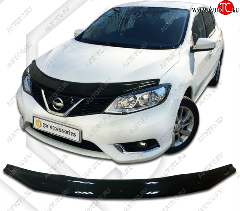 1 999 р. Дефлектор капота CA-Plastiс  Nissan Tiida  2 хэтчбек (2015-2016) C13 дорестайлинг (Classic черный, Без надписи)  с доставкой в г. Керчь