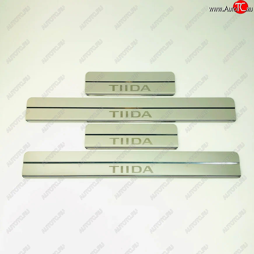 2 199 р. Накладки порожков салона INOX  Nissan Tiida  2 хэтчбек (2015-2016) C13 дорестайлинг (Нержавеющая сталь)  с доставкой в г. Керчь