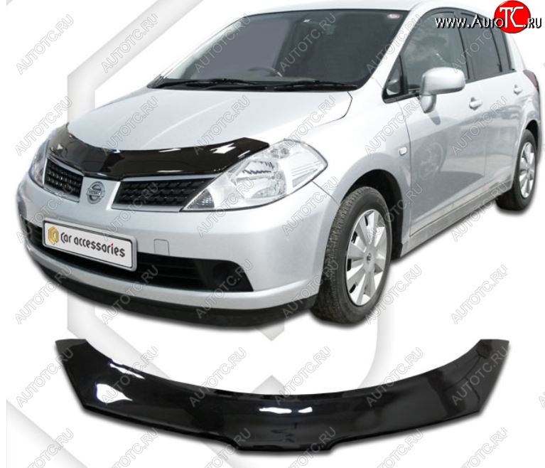 2 159 р. Дефлектор капота CA-Plastic Nissan Tiida 1 хэтчбэк C11 дорестайлинг, Япония (2004-2007) (серия Classic черный, Без надписи)  с доставкой в г. Керчь