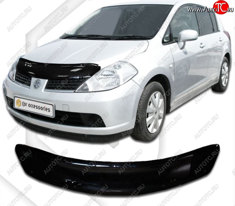 2 079 р. Дефлектор капота (левый руль) CA-Plastiс  Nissan Tiida  1 хэтчбек (2007-2014) C11 дорестайлинг, C11 рестайлинг (Classic черный, Без надписи)  с доставкой в г. Керчь