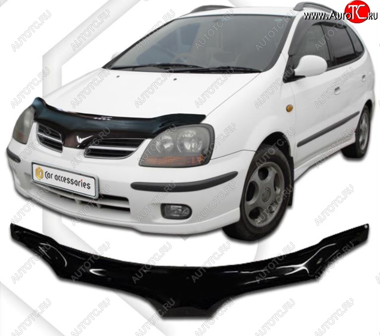 2 199 р. Дефлектор капота CA-Plastiс exclusive  Nissan Tino (1998-2003) V10 доресталийнг (Classic черный, Без надписи)  с доставкой в г. Керчь