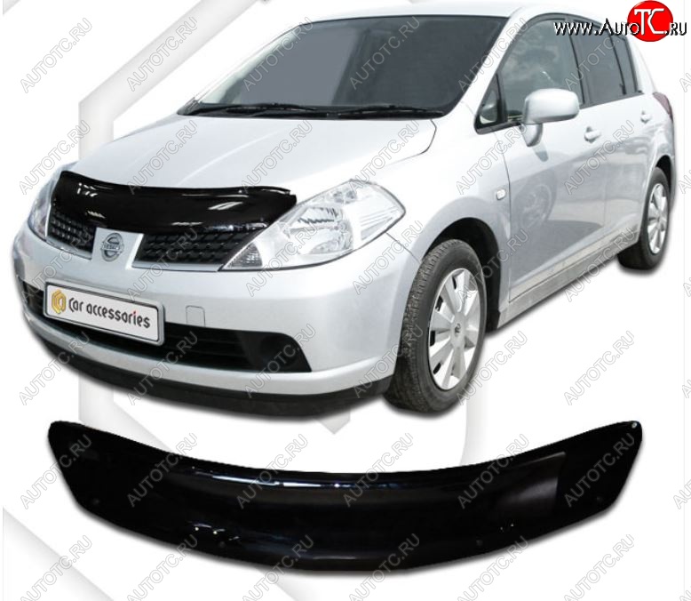 2 079 р. Дефлектор капота (левый руль) CA-Plastic Nissan Versa (2004-2013) (серия Classic черный, Без надписи)  с доставкой в г. Керчь