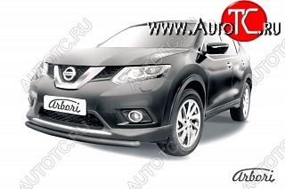 7 999 р. Защита переднего бампера Arbori (короткая, черная, 2 трубы d57 и 42 mm) Nissan X-trail 3 T32 дорестайлинг (2013-2018)  с доставкой в г. Керчь