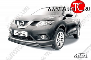 3 099 р. Защита переднего бампера Arbori (черная, 2 трубы d57 и 42 mm) Nissan X-trail 3 T32 дорестайлинг (2013-2018)  с доставкой в г. Керчь