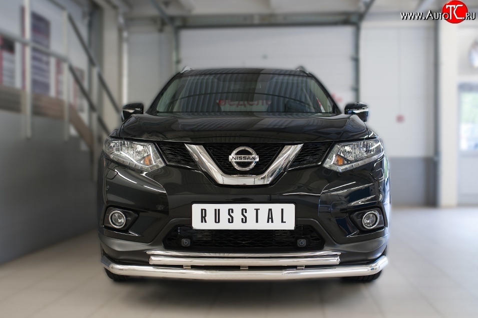 16 599 р. Защита переднего бампера (2 трубыØ63 и 42 мм, нержавейка) SLITKOFF  Nissan X-trail  3 T32 (2013-2018) дорестайлинг  с доставкой в г. Керчь