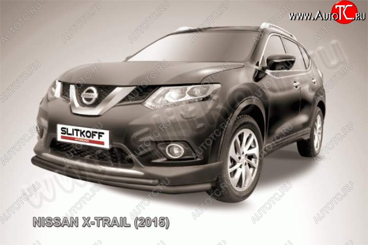 9 999 р. Защита переднего бампер Slitkoff Nissan X-trail 3 T32 дорестайлинг (2013-2018) (Цвет: серебристый)  с доставкой в г. Керчь
