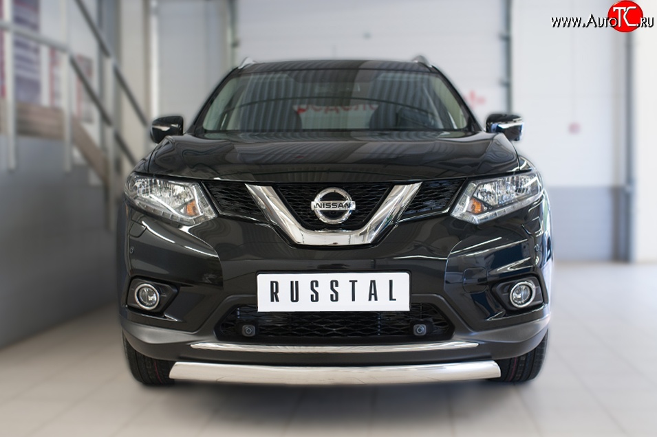 11 249 р. Защита переднего бампера (Ø75х42 мм, нержавейка) Russtal Nissan X-trail 3 T32 дорестайлинг (2013-2018)  с доставкой в г. Керчь