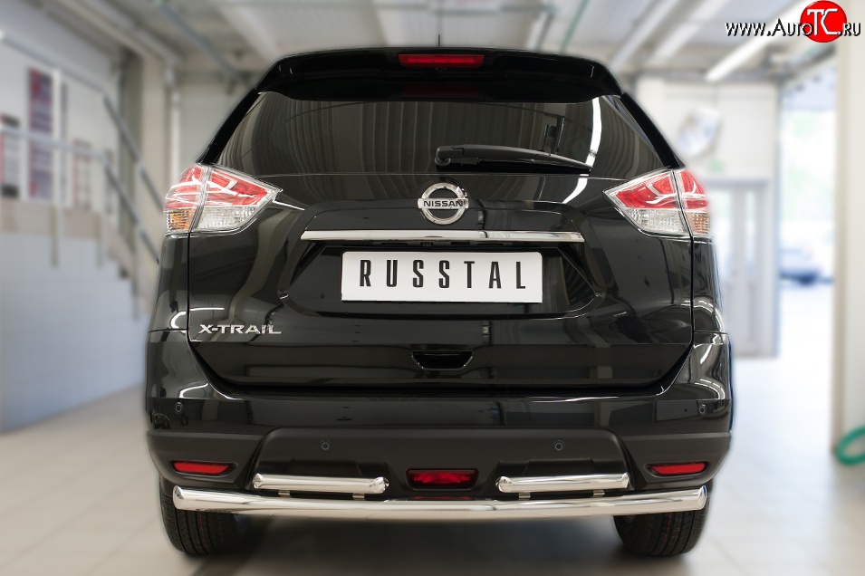 12 349 р. Защита заднего бампера (Ø63 и 42 мм, уголки, нержавейка) SLITKOFF  Nissan X-trail  3 T32 (2017-2022) рестайлинг  с доставкой в г. Керчь