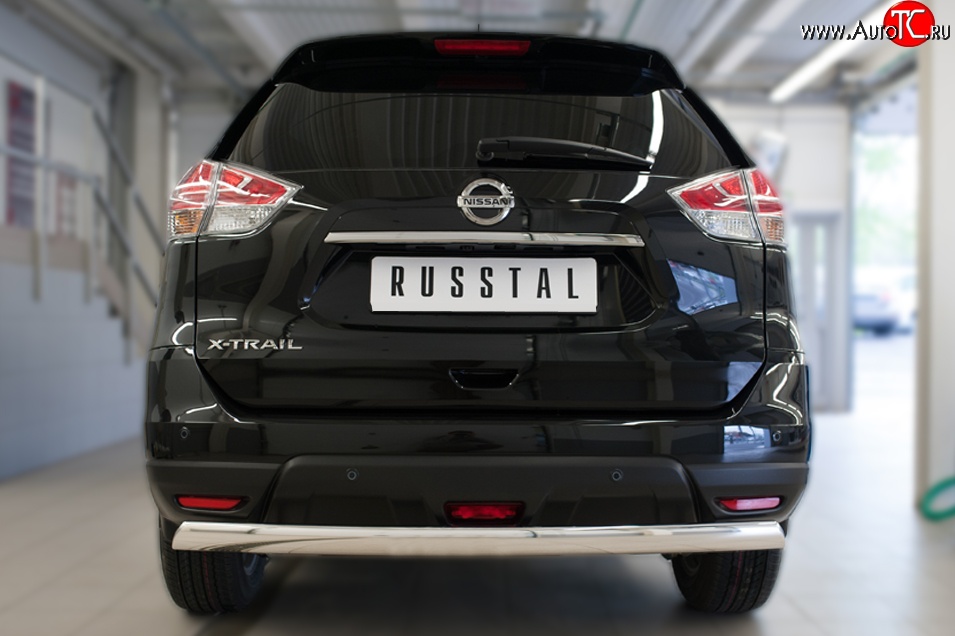 11 249 р. Защита заднего бампера (Ø75x42 мм, нержавейка) Russtal Nissan X-trail 3 T32 рестайлинг (2017-2022)  с доставкой в г. Керчь