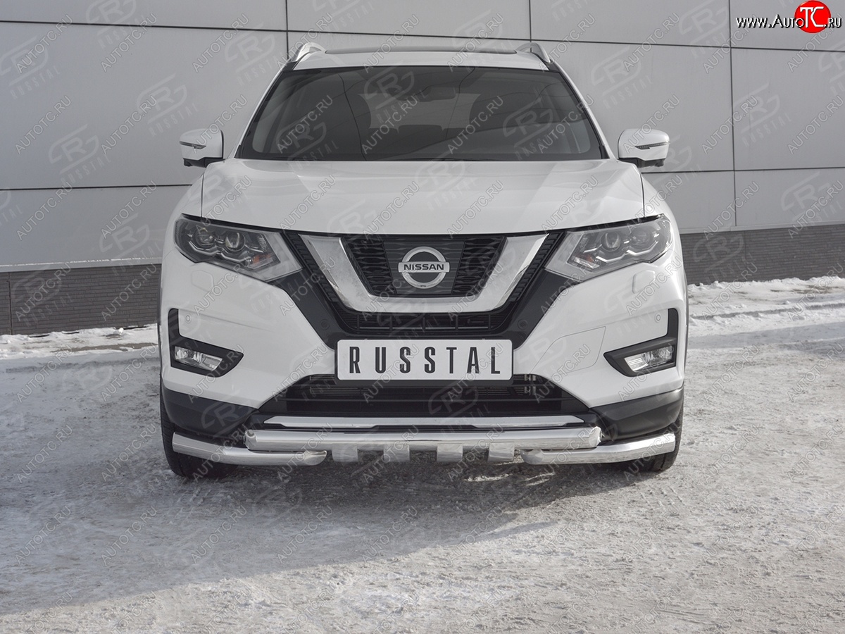 22 599 р. Защита переднего бампера (Ø63 мм с клыками, нержавейка) SLITKOFF  Nissan X-trail  3 T32 (2013-2018) дорестайлинг  с доставкой в г. Керчь