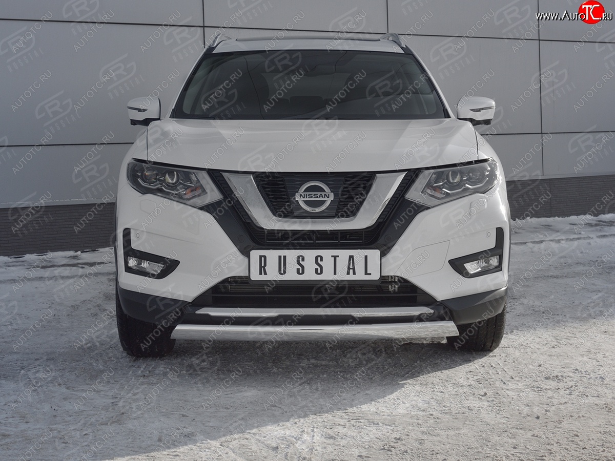 11 549 р. Защита переднего бампера (Ø75x42 мм, нержавейка) Russtal Nissan X-trail 3 T32 дорестайлинг (2013-2018)  с доставкой в г. Керчь