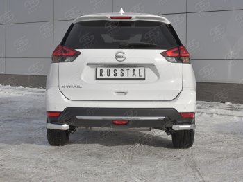 Защита заднего бампера (Ø63 мм уголки, нержавейка) SLITKOFF Nissan X-trail  3 T32 (2017-2022) рестайлинг