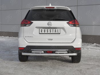 Защита заднего бампера (Ø63 и 42 мм , нержавейка) RUSSTAL Nissan X-trail  3 T32 (2017-2022) рестайлинг