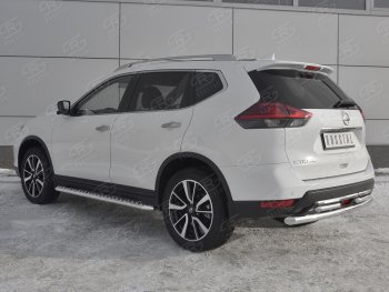 16 599 р. Защита заднего бампера (Ø63 и 42 мм , нержавейка) RUSSTAL  Nissan X-trail  3 T32 (2017-2022) рестайлинг  с доставкой в г. Керчь. Увеличить фотографию 2