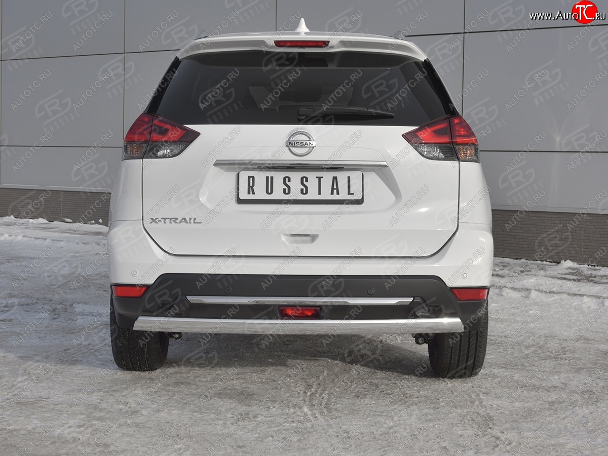 11 549 р. Защита заднего бампера (Ø75x42 мм, нержавейка) Russtal Nissan X-trail 3 T32 рестайлинг (2017-2022)  с доставкой в г. Керчь