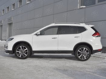 22 999 р. Пороги с алюминиевым листом SLITKOFF (Ø42 мм)  Nissan X-trail  3 T32 (2017-2022) рестайлинг (Лист алюминиевый, труба - сталь окрашенная в черный цвет)  с доставкой в г. Керчь. Увеличить фотографию 2