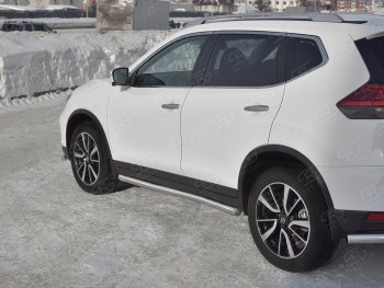 Защита порогов (Ø63 мм, нержавейка) SLITKOFF Nissan X-trail  3 T32 (2017-2022) рестайлинг (Вариант 3)