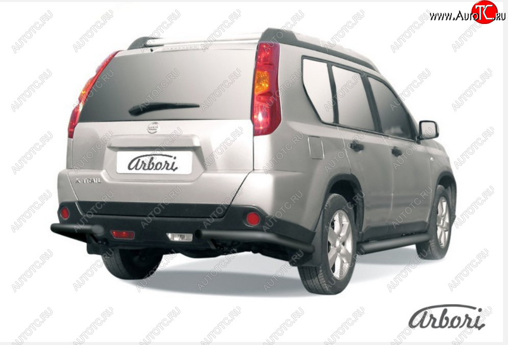 5 399 р. Защита заднего бампера (уголки, D57 мм) Nissan X-trail 2 T31 дорестайлинг (2007-2011) (Цвет: черный)  с доставкой в г. Керчь