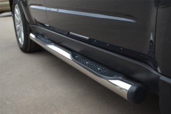 Защита порогов (Ø76 мм, с проступью, нержавейка) SLITKOFF Nissan X-trail  2 T31 (2007-2011) дорестайлинг (с пластиковой заглушкой на торцах)