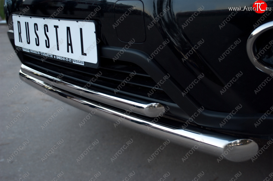16 899 р. Защита переднего бампера (2 трубы Ø63 и 42 мм, нержавейка) SLITKOFF Nissan X-trail 2 T31 рестайлинг (2010-2015)  с доставкой в г. Керчь