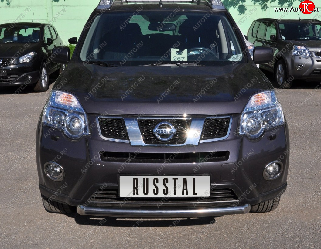 14 599 р. Защита переднего бампера (Ø63 мм короткая, нержавейка) SLITKOFF Nissan X-trail 2 T31 рестайлинг (2010-2015)  с доставкой в г. Керчь