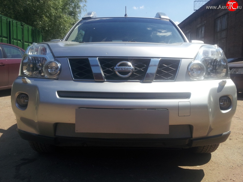 1 539 р. Нижняя сетка на бампер Russtal (хром) Nissan X-trail 2 T31 дорестайлинг (2007-2011)  с доставкой в г. Керчь