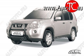 13 679 р. Защита переднего бампера Arbori (высокая, черная, 1 труба d57 mm). Nissan X-trail 2 T31 дорестайлинг (2007-2011)  с доставкой в г. Керчь