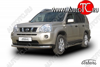 13 319 р. Защита переднего бампера Arbori (нержавейка, 1 труба d76 mm). Nissan X-trail 2 T31 дорестайлинг (2007-2011)  с доставкой в г. Керчь