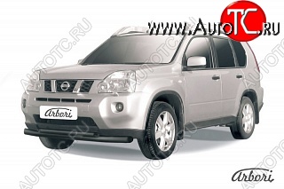 10 889 р. Защита заднего бампера Arbori (черная, 2 трубы d76 и 57 mm). Nissan X-trail 2 T31 дорестайлинг (2007-2011)  с доставкой в г. Керчь