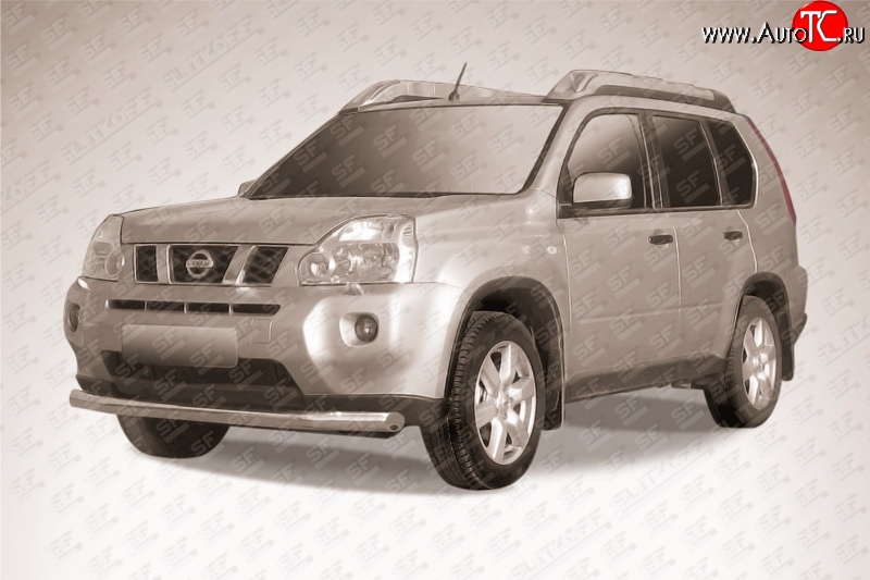 13 499 р. Одинарная защита переднего бампера диаметром 76 мм Slitkoff  Nissan X-trail  2 T31 (2007-2011) дорестайлинг (Цвет: нержавеющая полированная сталь)  с доставкой в г. Керчь