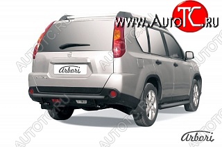 5 399 р. Защита заднего бампера Arbori (черная, 1 труба d57 mm). Nissan X-trail 2 T31 дорестайлинг (2007-2011) (дорестайлинг)  с доставкой в г. Керчь